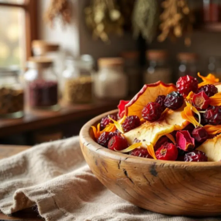 Kolorowa mieszanka herbat owocowych z suszonymi owocami