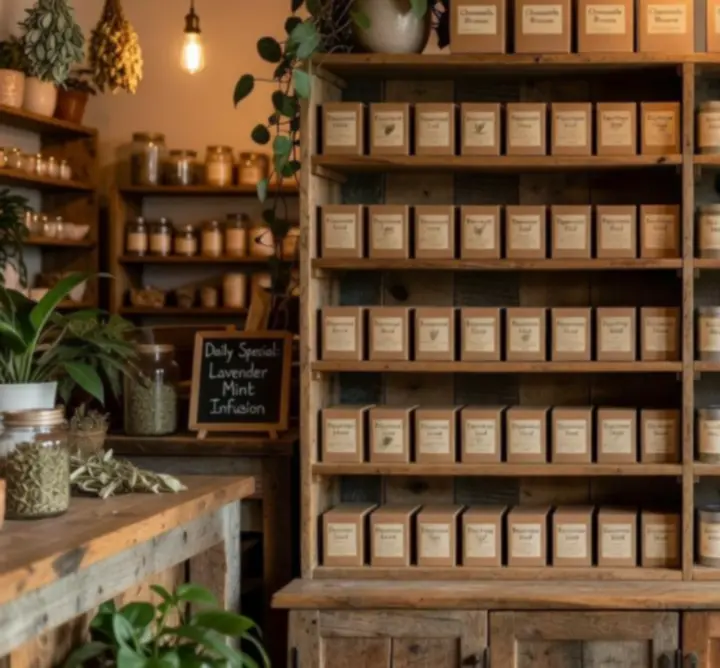 Półka z herbatami w sklepie zielarskim