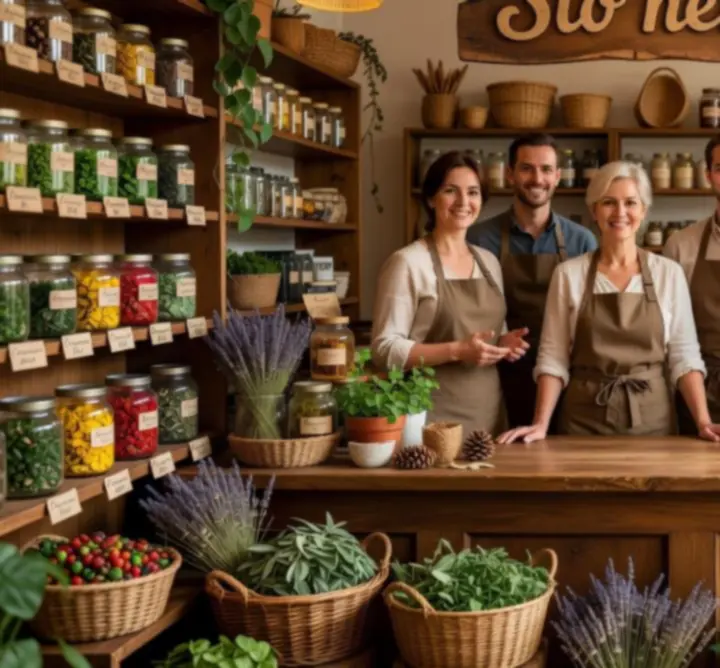 Zespół Sto herbat obsługujący klientów przy ladzie sklepu